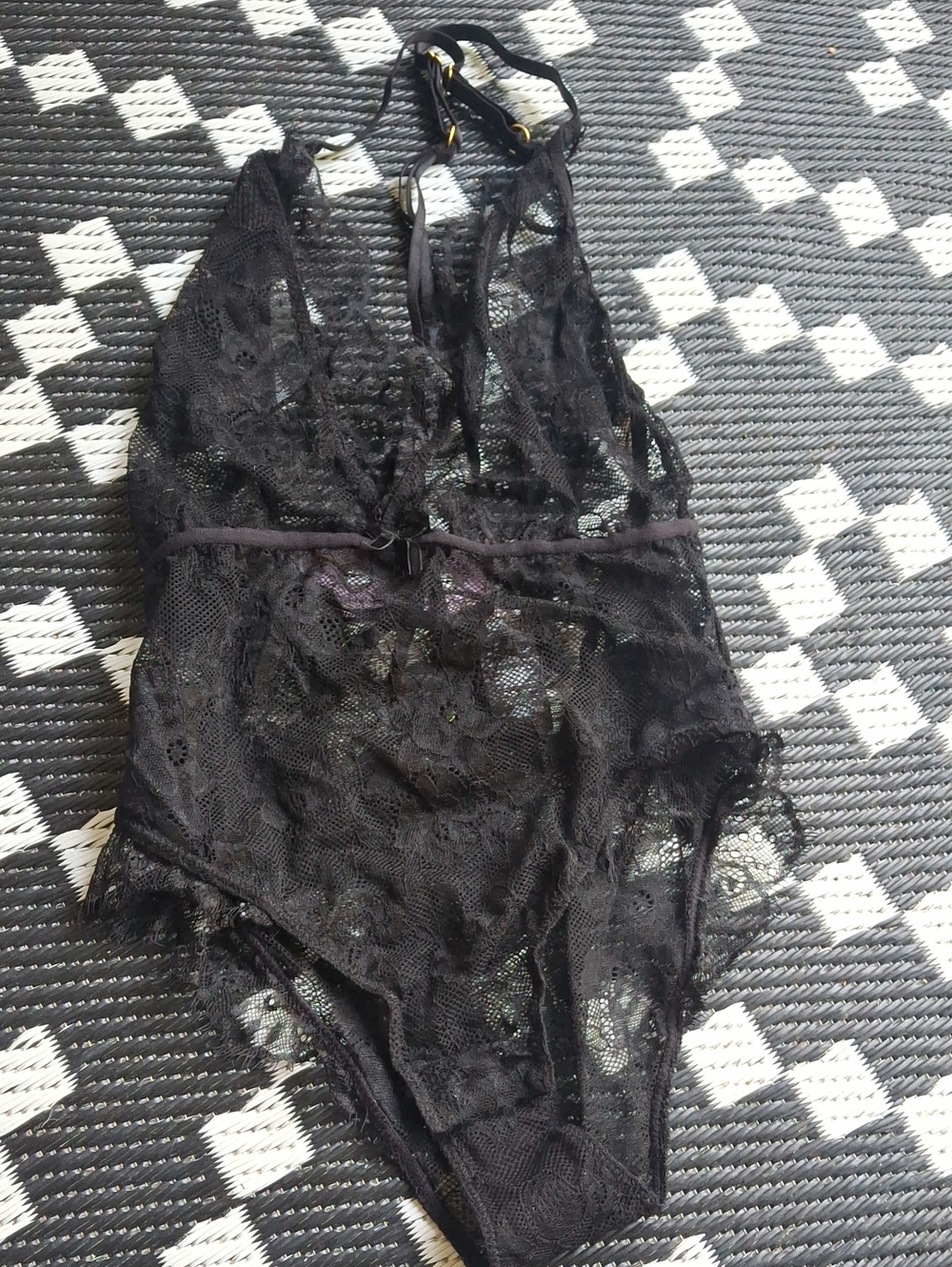 Boohoo Black Lace Halter Teddy Bodysuit